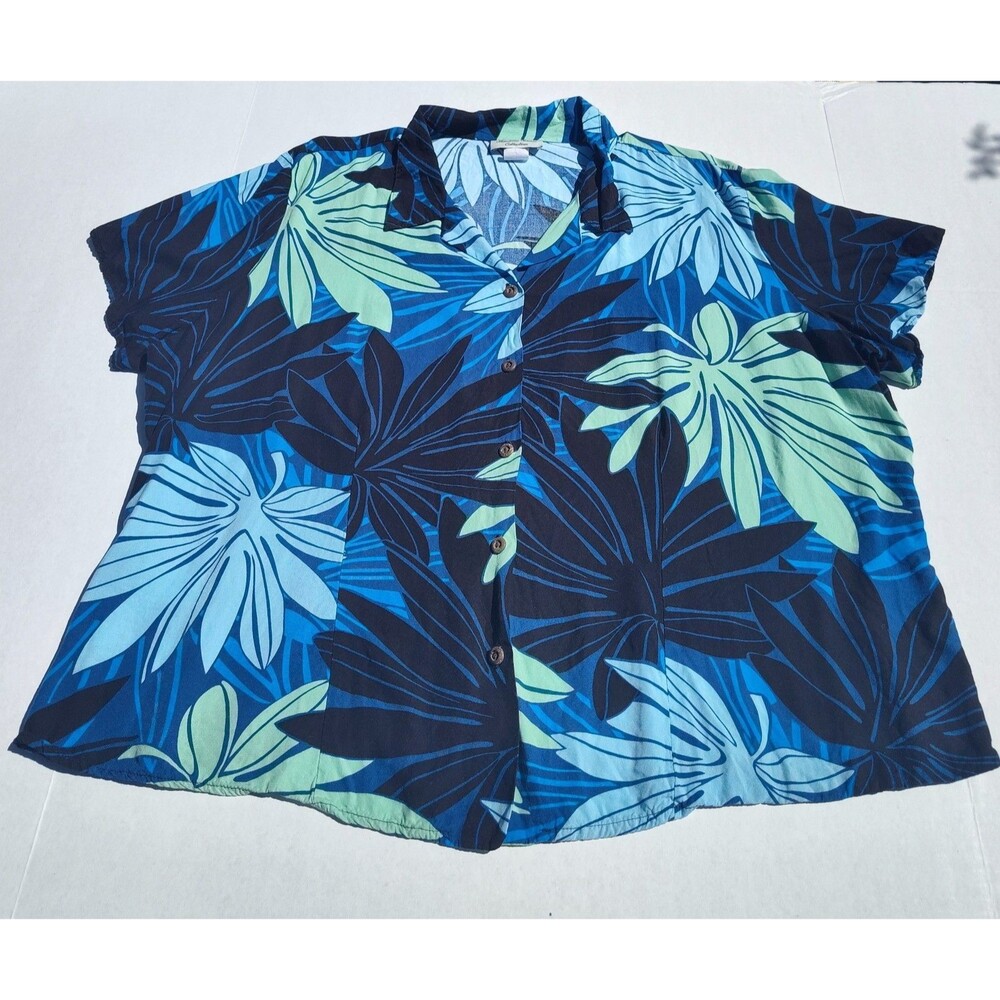 Hawaiian Reserve Collection Shirt Mens 3XL Blue Tropical Leaf Aloha 100% Rayon